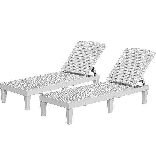 YITAHOME Chaise Outdoor Lounge Chairs Set of 2 with Adjustable Backrest, Sturdy Loungers for Patio & Poolside, Easy Assembly & Waterproof & Lightweight with 265lbs Weight Capacity, Grayish-White