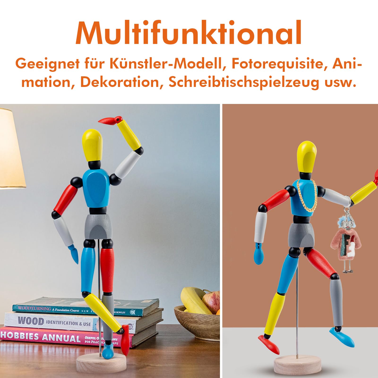 COOZEE 30 cm Modell Puppe Gliederpuppe, Männlich aus Holz, Flexibler Mannequin, Holzpuppe zum Zeichnen Für Anfänger, Profis und Künstler, Mehrere Farben