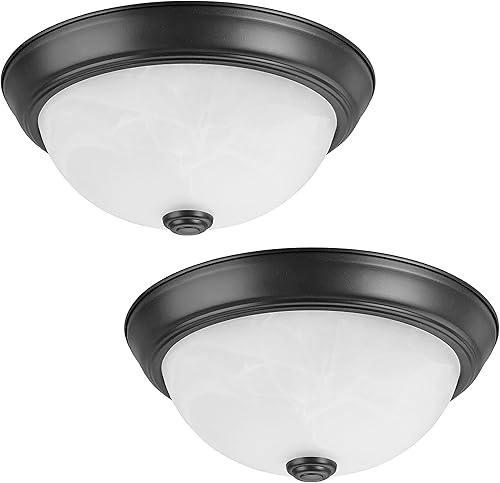 Aspen Creative 63013-22, montaje empotrado de 2 luces en acabado bronce oscuro con vidrio de alabastro blanco, 11 pulgadas de diámetro, enchufe E26,