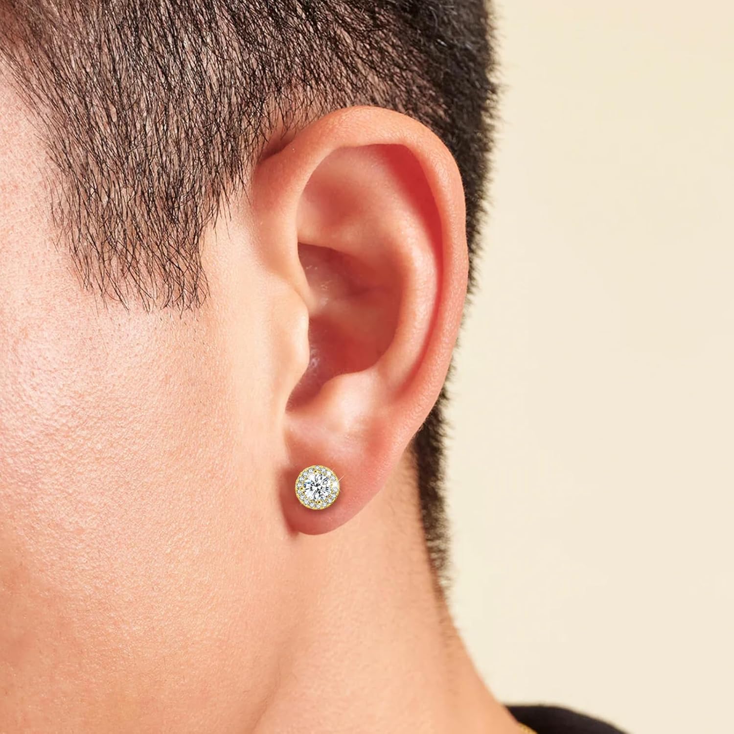 KRKC Moissanite Earrings, Lab Created Diamond Stud Earrings For Women Men, 14K Golden-Plated, 925 Sterling Silver Earrings, D Color VVS1, Valentines Christmas Gift, Halo Style, Push Back, 0.2CT-8CT - Image 3