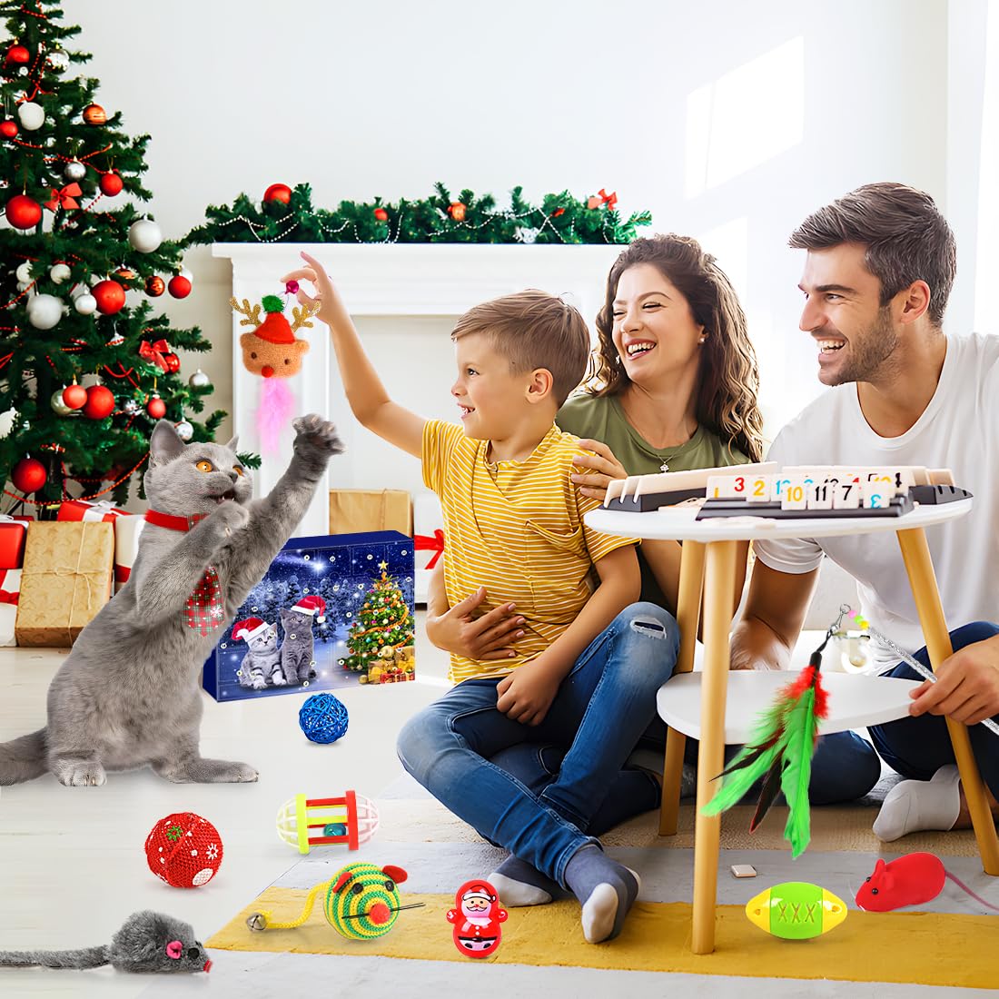 iZoeL Calendario Avvento 2024 Giocattolo Gatti, 24 Natale Gatto Collana Palla Giocattolo Topo Finto Pesce Campana - Regali Natale dell'Avvento per Gatto, Giocattoli Interattivi con Gatti per Interno