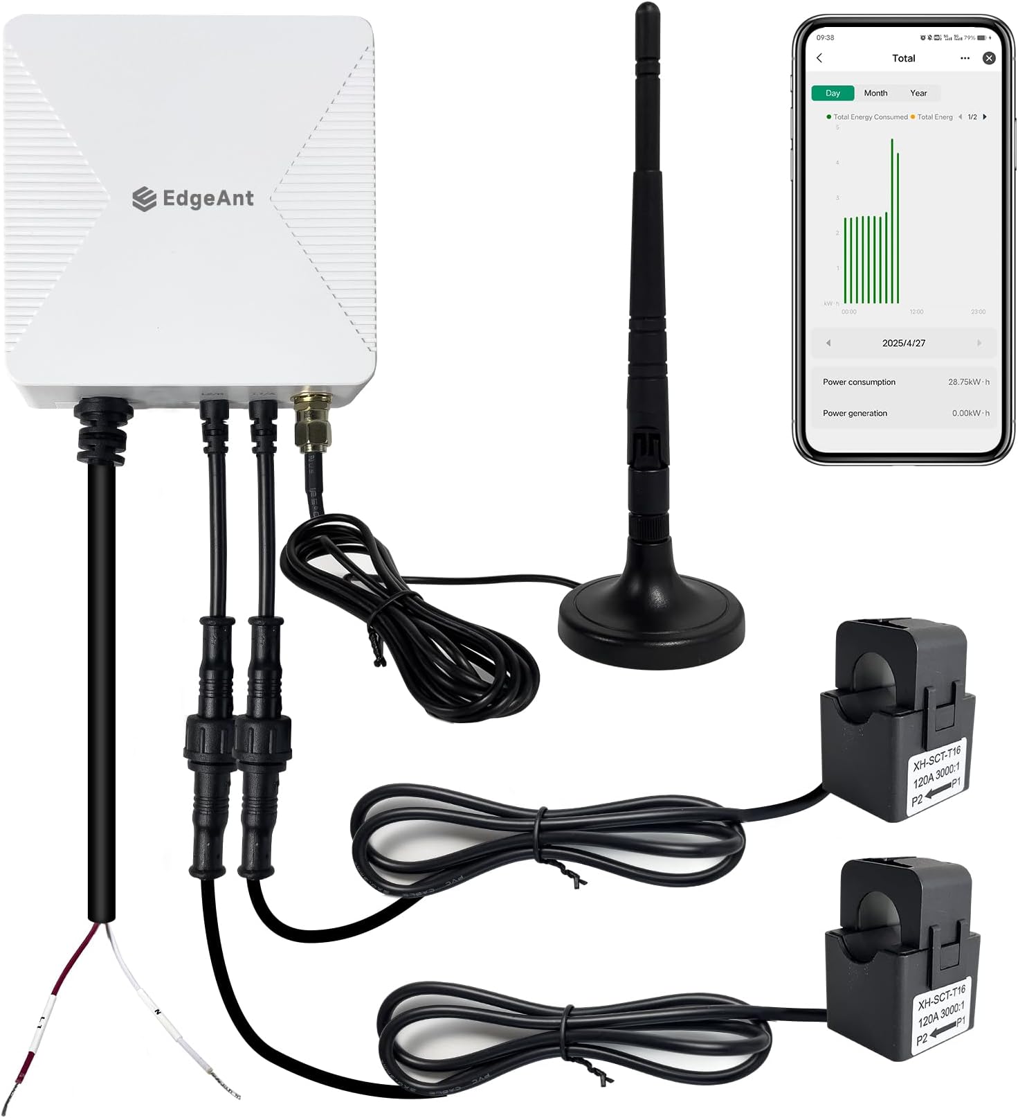 WiFi Energy Monitor with 2 * 120A Clamps, Real-Time Electricity Tracking, Smart Home Power Management,WiFi Meter Solar/Net Metering, Home Energy Automation and Control