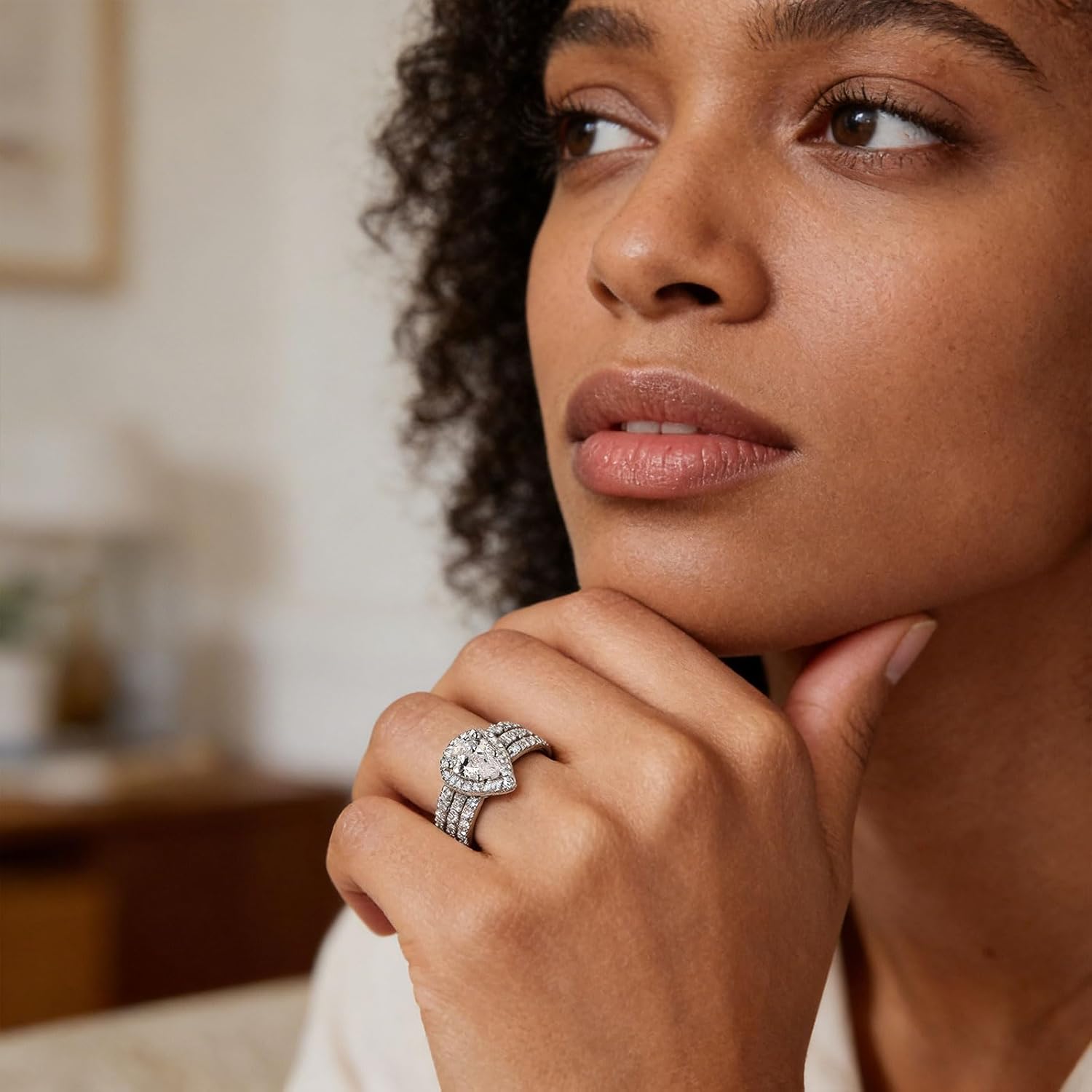 Pear Cut Moissanite Bridal Set 2 Carat 3-Piece Sterling Silver Engagement Ring and Wedding Band for WomenSZ 5-10