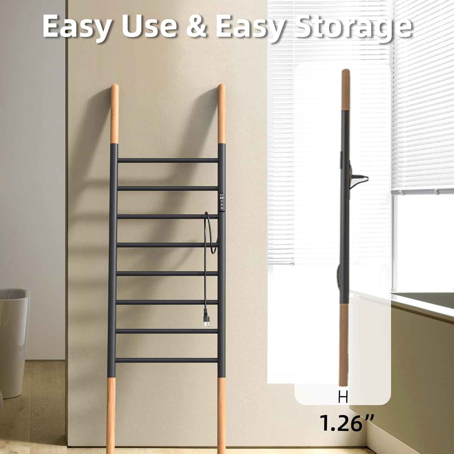 P&Dlusir Electric Towel Warmer, Free Standing Heated Towel Rack, 39.06" H x 21.65" L Large Heating Towel Warmer with Timer and Temp Control, Stainless Steel, Black, Only Plug-in