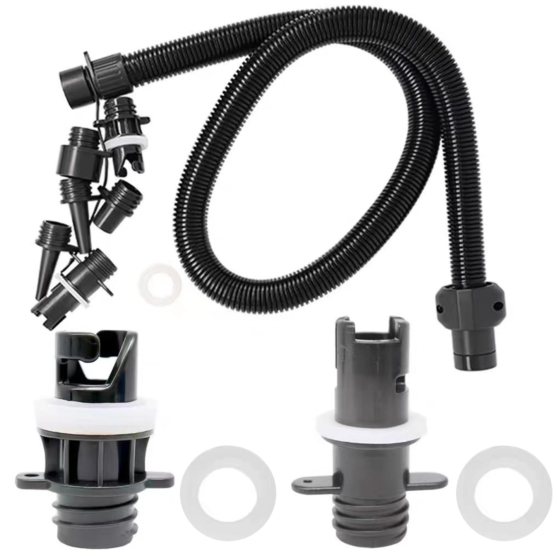 AEIOFU Paddle Board Pump Adapter Set, Practical Paddle Board Accessories, 1 Pump Hose 6 Air Nozzles, for Inflatable Boats, Rafts, Kayak, Floats