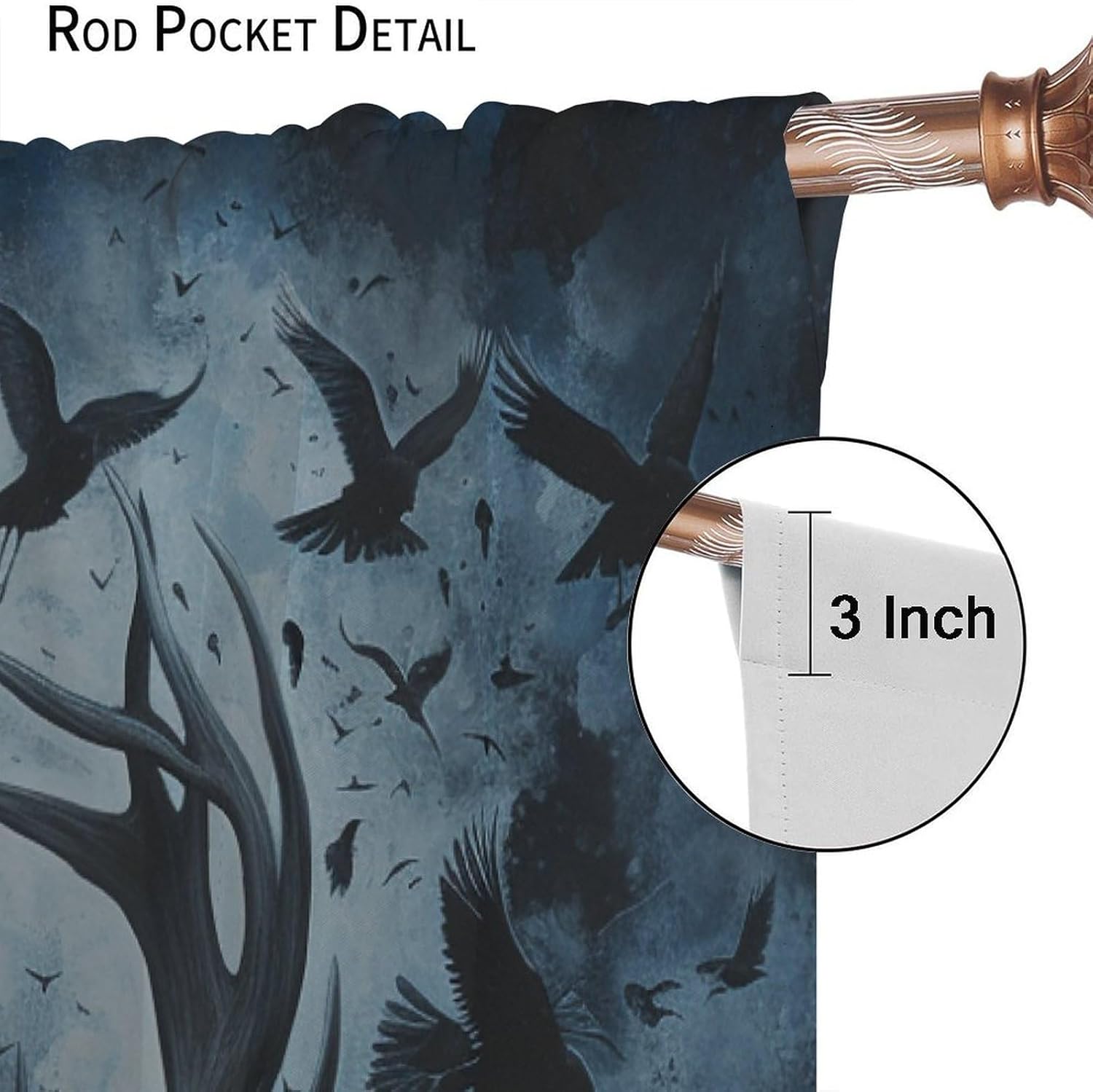 Brebasf Watercolor Forest Raven Deer Curtains Abstract Gothic Misty Jungle Animal Elk Window Drapes Blackout Curtains Rods Pocket Curtains 2 Panels 63" L x 21" W