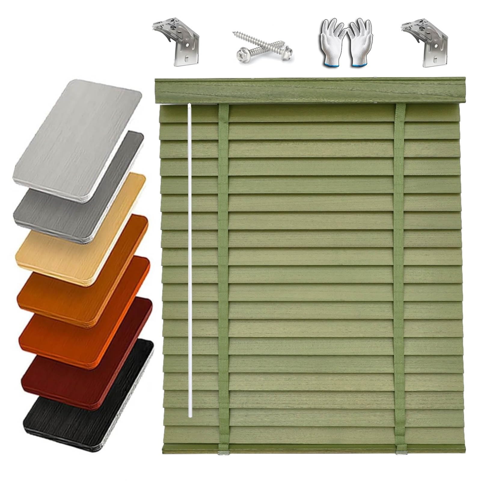 2in Venetian Blinds Light Filtering Horizontal Blind 30cm 35cm 40cm 50cm 60cm Wooden Window Shades Slats Wood Blinds for Office Bedroom Living Room Bathroom(Green)