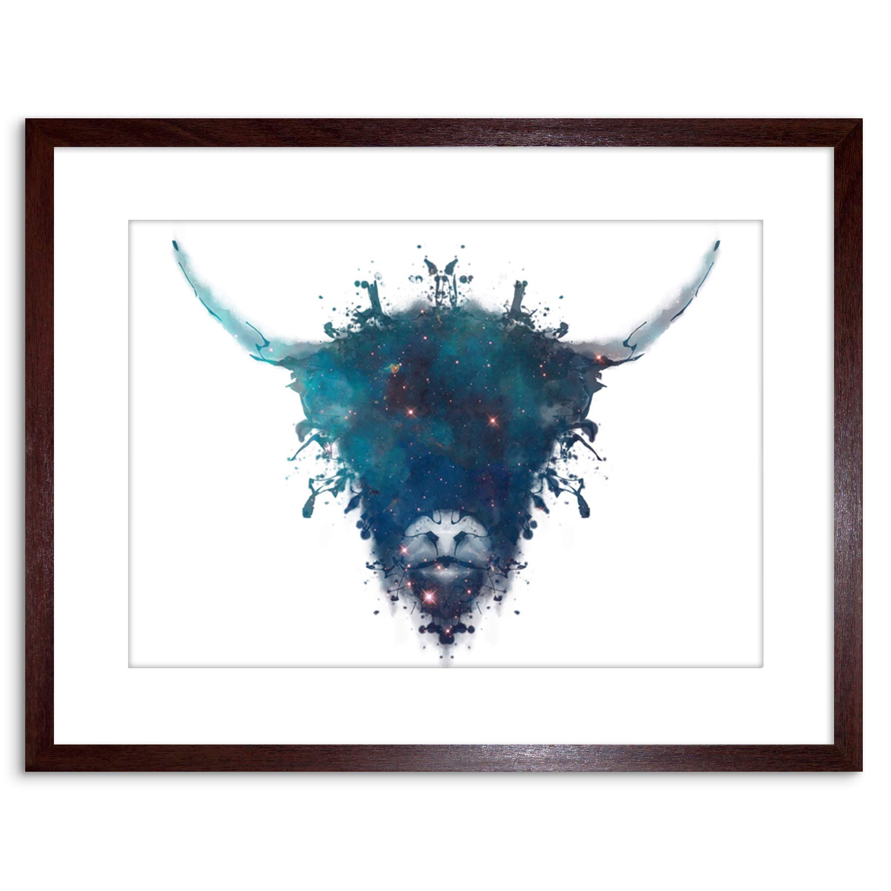 Wee Blue Coo Ink Splat Highland Cow Picture Framed Wall Art Print