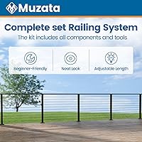 Vista 3 de Muzata Kit Completo de Barandilla de Cable Negro de 6'6"-13' Sistema de Barandilla de Cable de 36 Pulgadas para Cubiertas con Poste de Mano