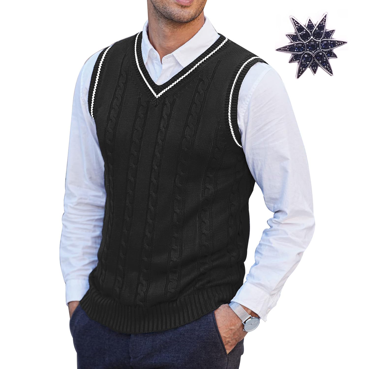 Herren Strick Pullunder V-Ausschnitt, Jacquard Strickweste, Strickpulli Herren Ärmellos