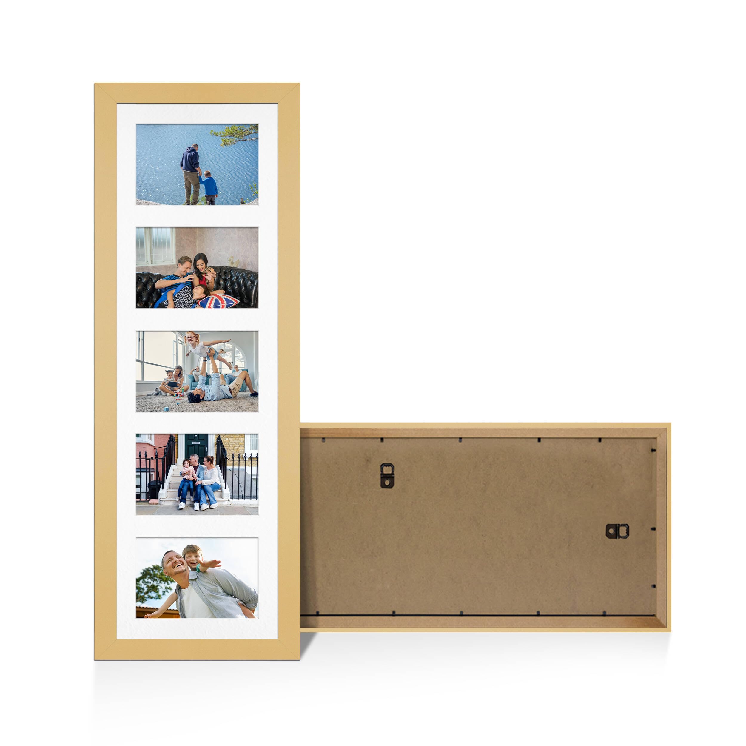 Alison Kingsgate Matte Yellow 26x8 Photo frames for multiple pictures -5 Apertures Collage Frame with White Mount - Holds (5x) 6x4 Photos - Engineered Wood & Perspex