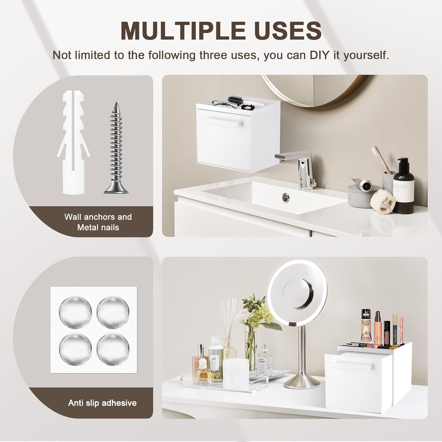 Disposable Face Towel Storage Box Compatible with Clean Skin Club Clean Towel XL Acrylic Facial Towels Holder with Drawer Wall-Mounted Makeup Organizer for Vanity, Bathroom (Glossy White) - Image 5