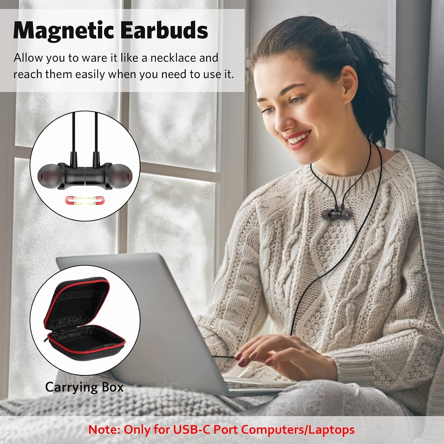 USB C Headphone,COOYA USB Type C Earphones Wired Earbuds Magnetic Bass Noise Canceling in-Ear Headsets with Microphone for iPad 10 Samsung Galaxy S23 Ultra S22 A53 S21 S20 Z Flip5 Pixel 7 6a 6 Oneplus