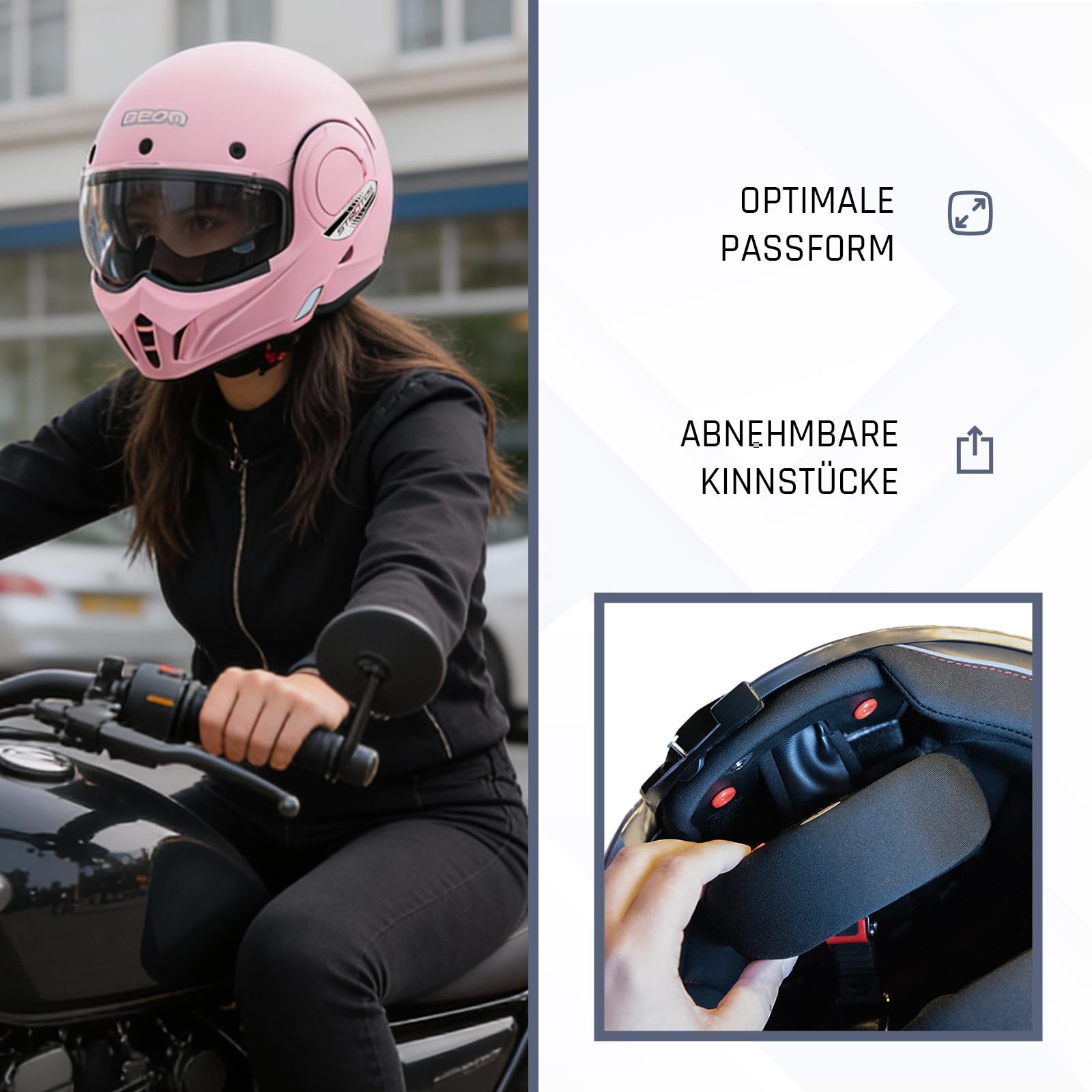 BEON Stratos Motorradhelm - Systemhelm Klapphelme mit Visier und Sonnenblende - Rollerhelm Sonnenblende - Motorrad Helm Damen & Herren - Integralhelm 180° Klappbar - Anti-Kratz-Visier - S