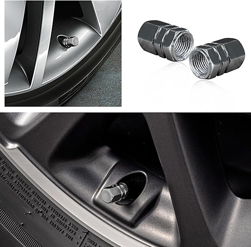 Miniatura 6 de Ziciner Tapones de válvula de neumático de automóvil, cubiertas de vástago de válvula de rueda de aleación de aluminio con anillo de goma,