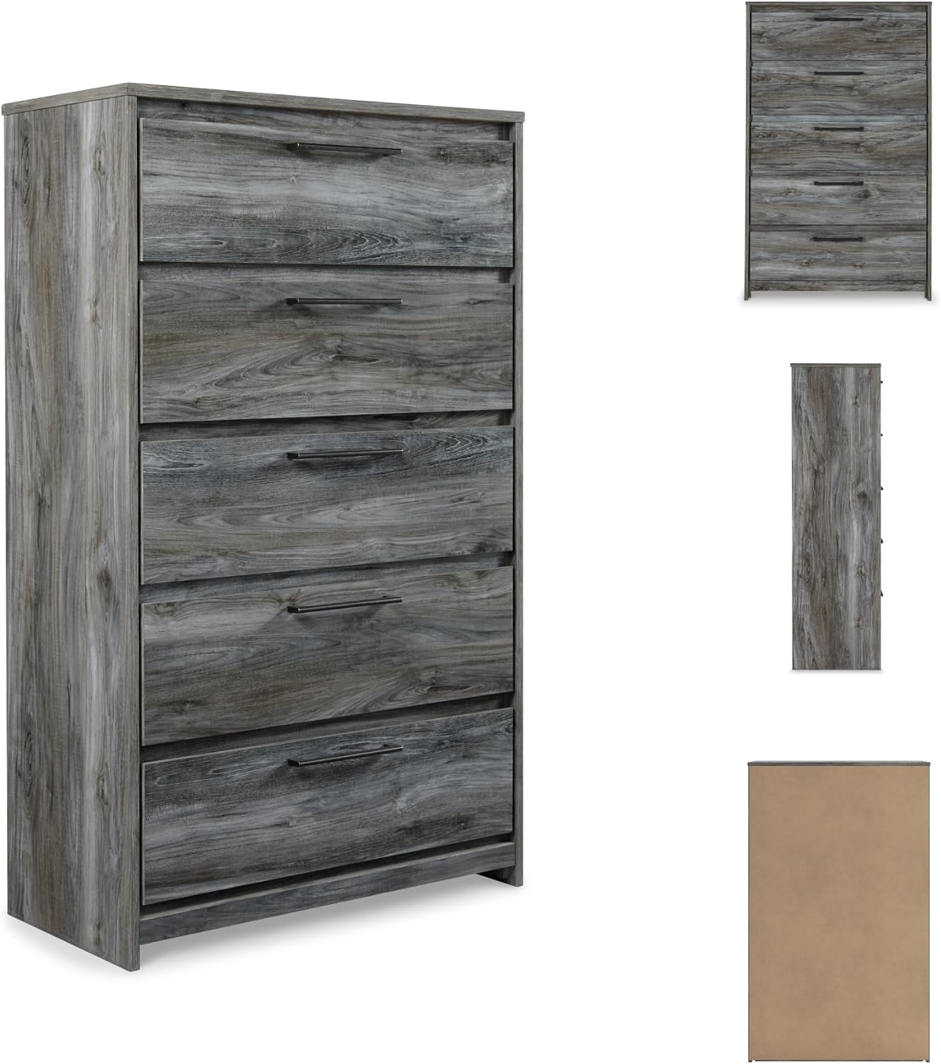 Signature Design by Ashley Baystorm Rustic 5 Drawer Chest of Drawers, Gray