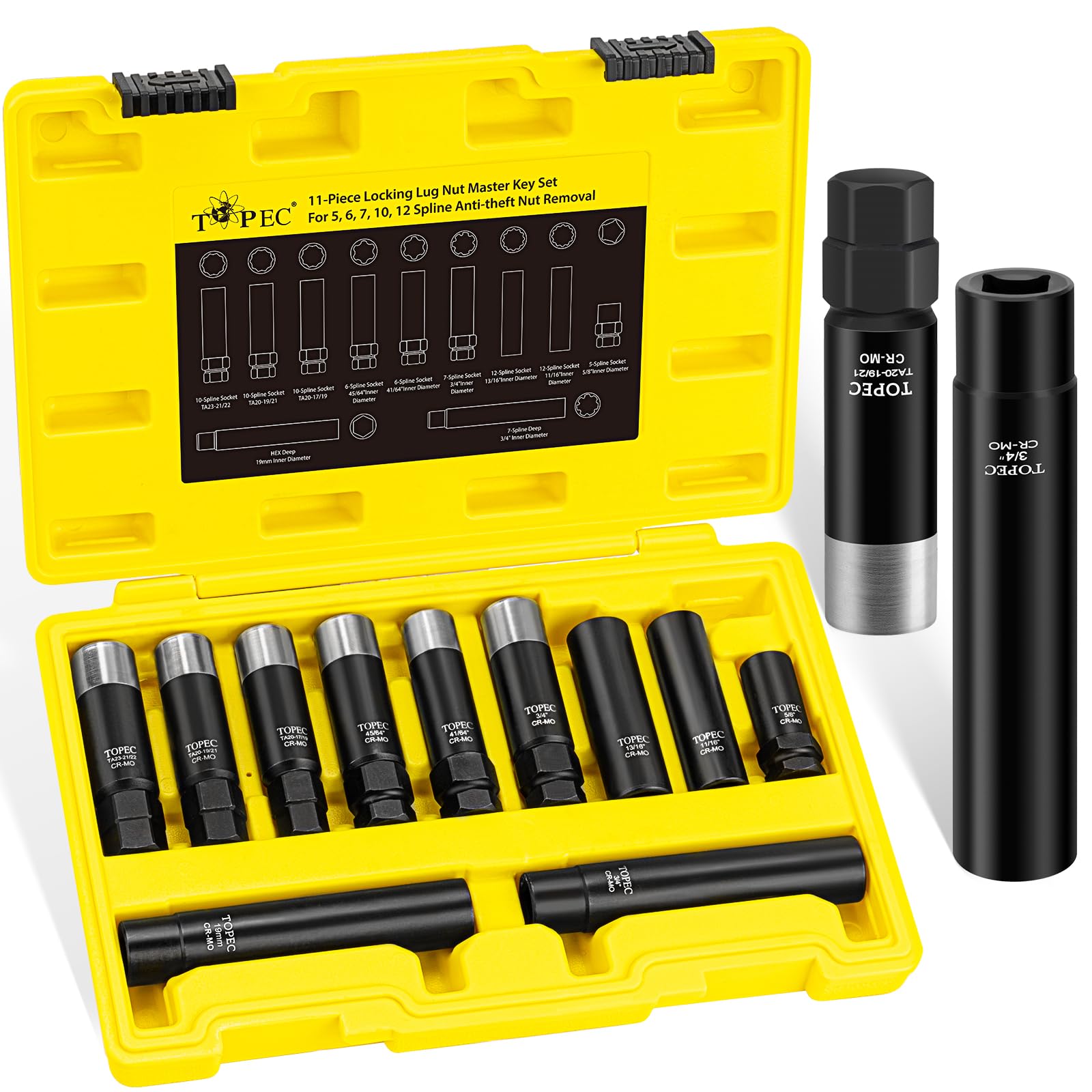 Topec 11PCS Master Lug Nut Key Set