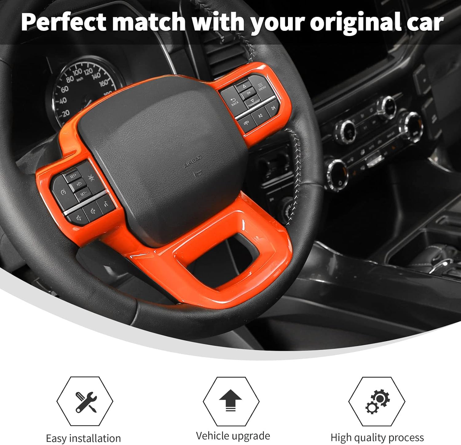 Linskip Steering Wheel Trim Compatible with Ford F150 2021 2022 2023 2024, Steering Wheel Cover for Ford F-150 Interior Accessories(Orange)