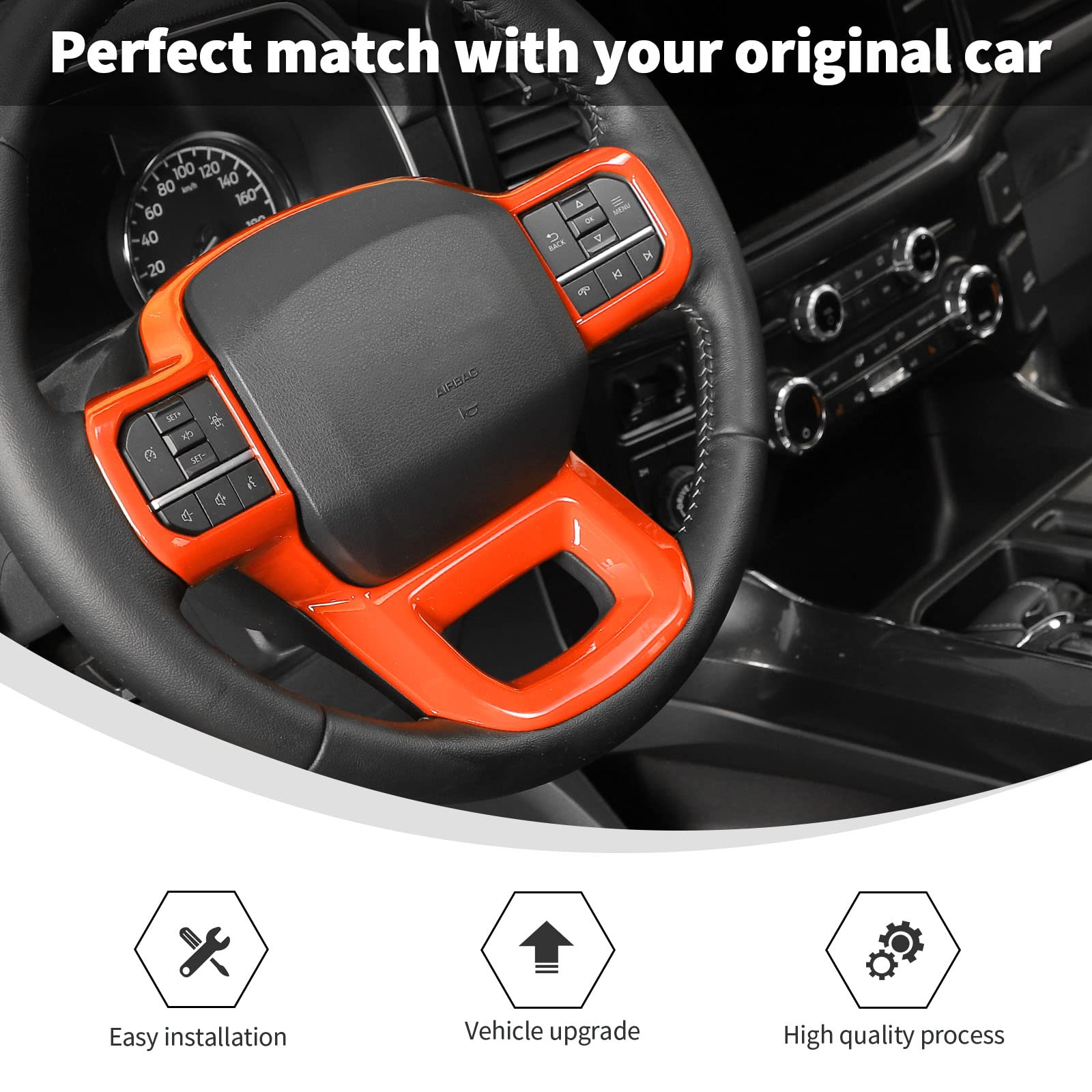 Steering Wheel Button Cover For Ford F150 2021-2022 – ABS Carbon Fiber Look Trim (Red) - View #10
