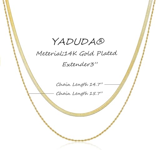 Miniatura 3 de YADUDA Collar de cadena en capas, cadena de cuerda, collar en espiga de espiga, estación de bolas, oro de 14 quilates, resistente al deslustre,