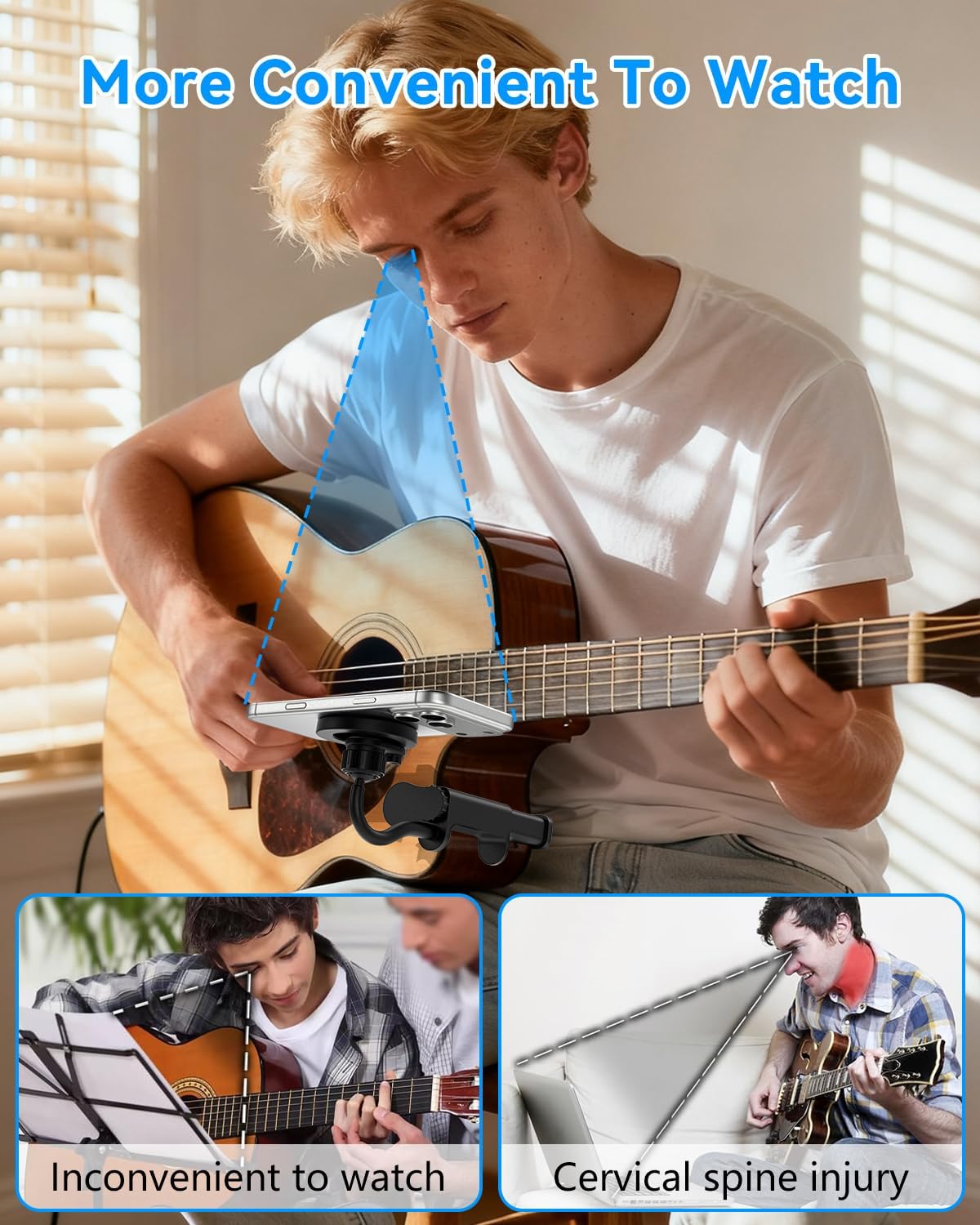 Magnetic Guitar Phone Holder [N54 Stronger Magnets] Universal Smartphone Mount for Guitar, Bass, Ukulele, 360° Adjustment Ideal for Video Recording/Live Streaming/Online Teaching,Hollow Model
