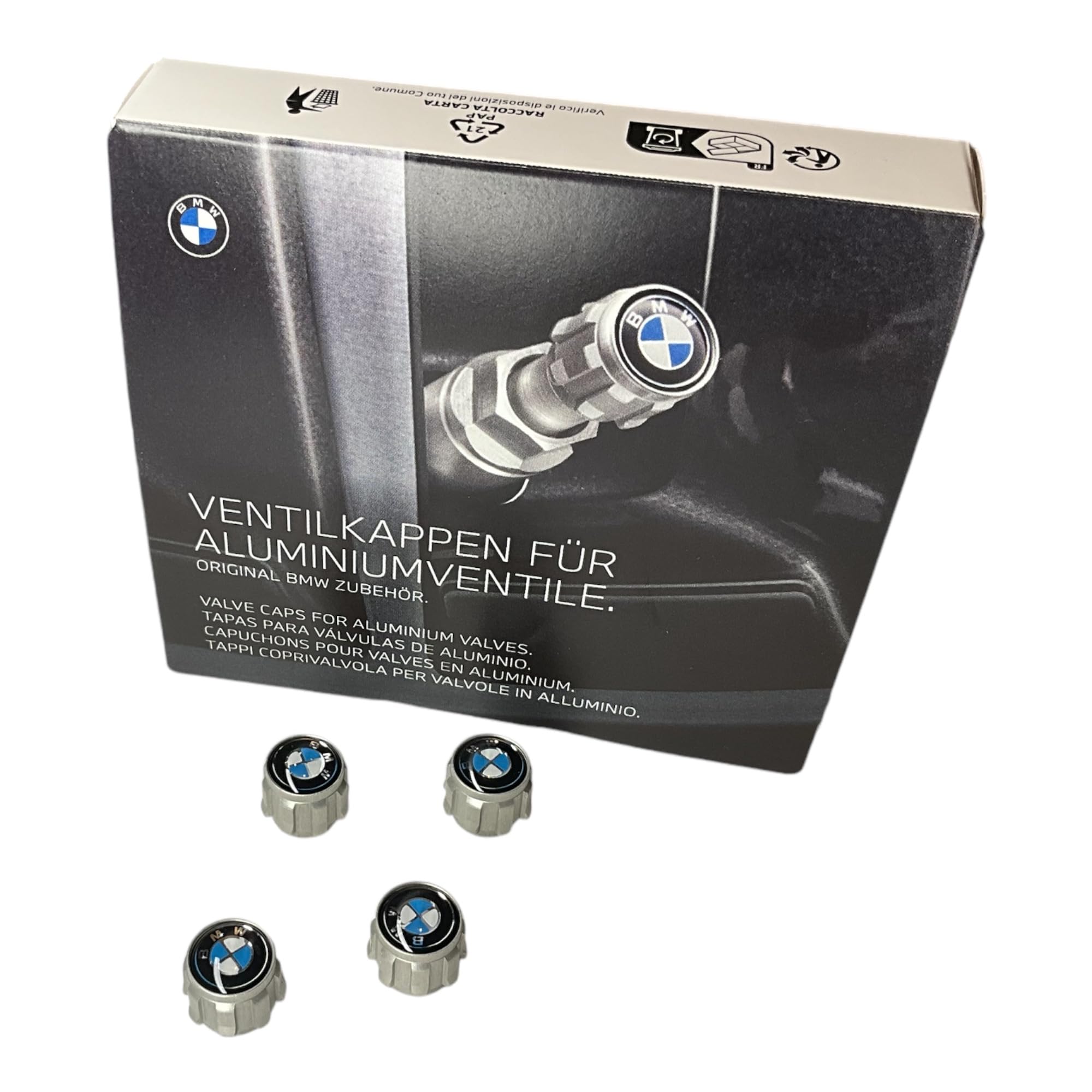 ORIGINALE BMW Design valvole Set (4 pezzi) con BMW Logo per veicoli con rdci