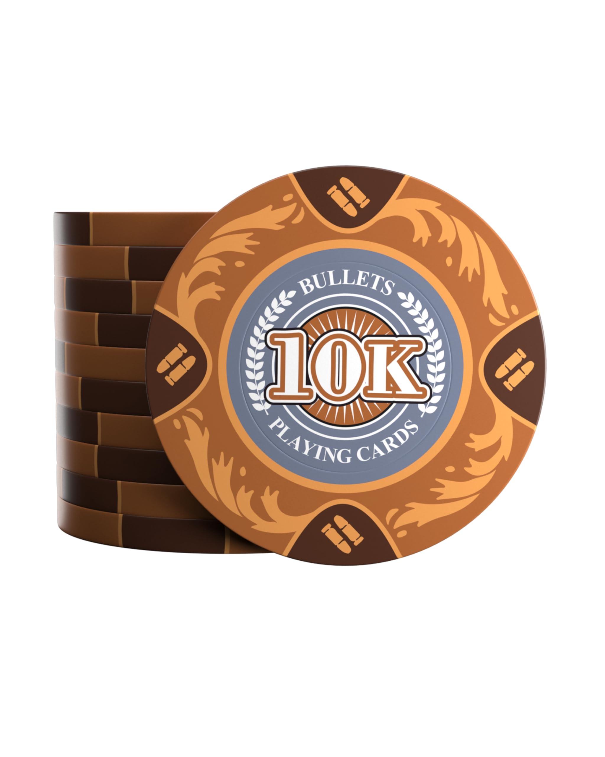 Bullets Playing Cards, 25 Clay Poker Chips Tony for Poker Set, Value 10k, 14g, 4cm Diameter, Color Brown