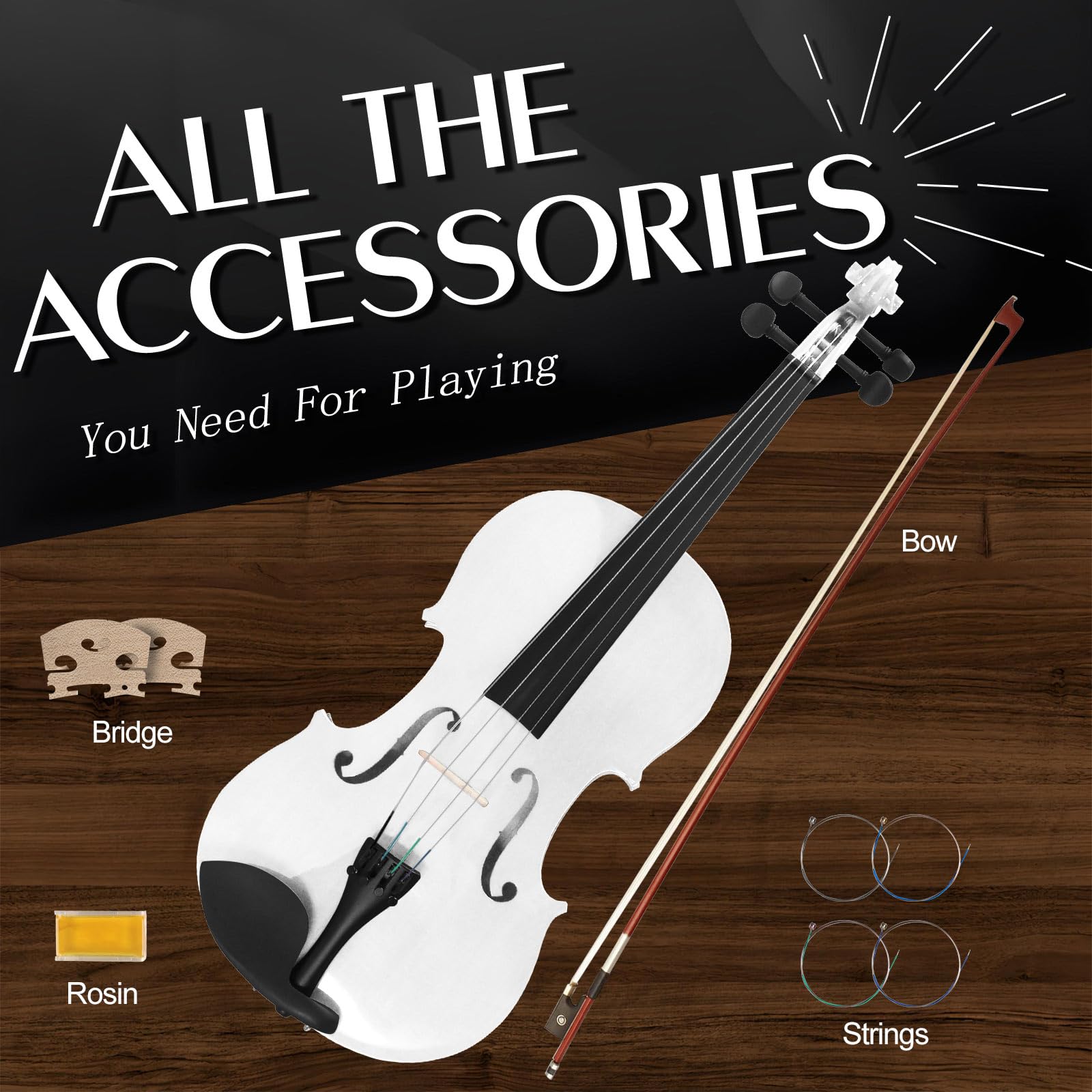 Juego de viola acústica de 16 pulgadas, violín para principiantes, viola de madera maciza barnizada hecha a mano para adultos, estudiantes, instrumento musical con funda, arco, colofonia,