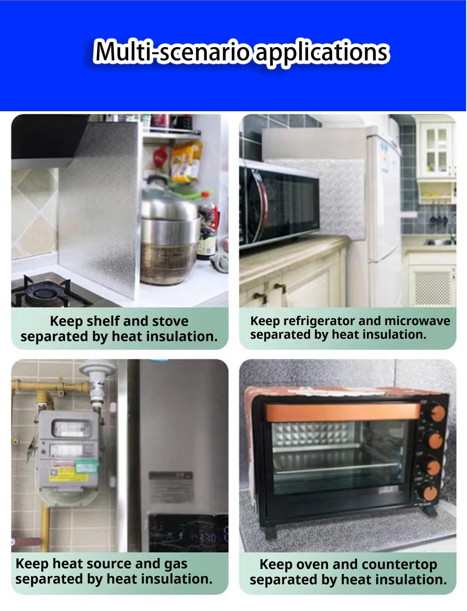 Panel de protección térmica de aluminio: tablero autoadhesivo y magnético, resistente al calor, ignífugo, for estufa, horno, frigorífico, microondas | Gabinete de cocina y(20x30cm)