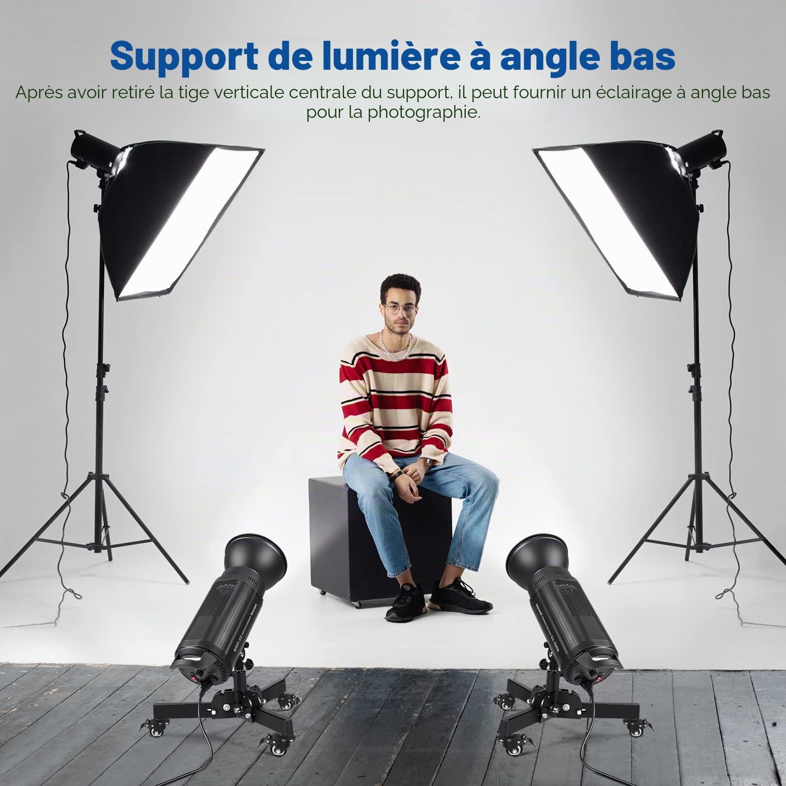 NEEWER ST72 Lot de 2 trépieds de lumière robustes avec roulettes, hauteur max. 2,4 pieds, trépied pliable pour prise de vue à faible angle, trépied de lumière pour boîte à lumière, monolight et autres