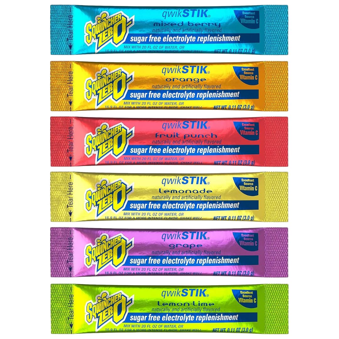 Sqwincher Zero 6 Flavor Qwik Stik Mezcla de bebidas en polvo con electrolitos sin azúcar (300)