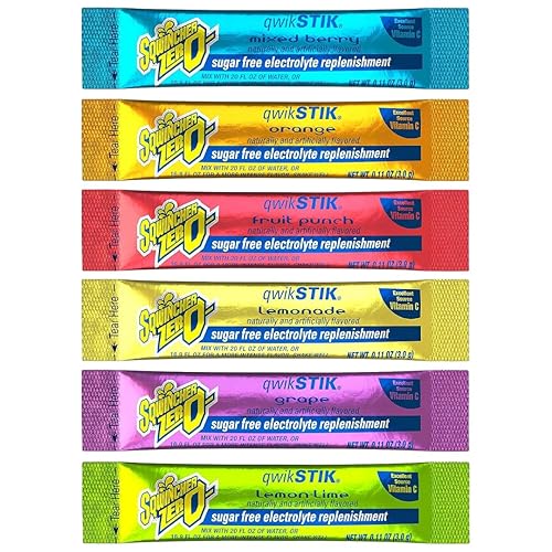 Sqwincher Zero 6 Flavor Qwik Stik Mezcla de bebidas en polvo con electrolitos sin azúcar (300)