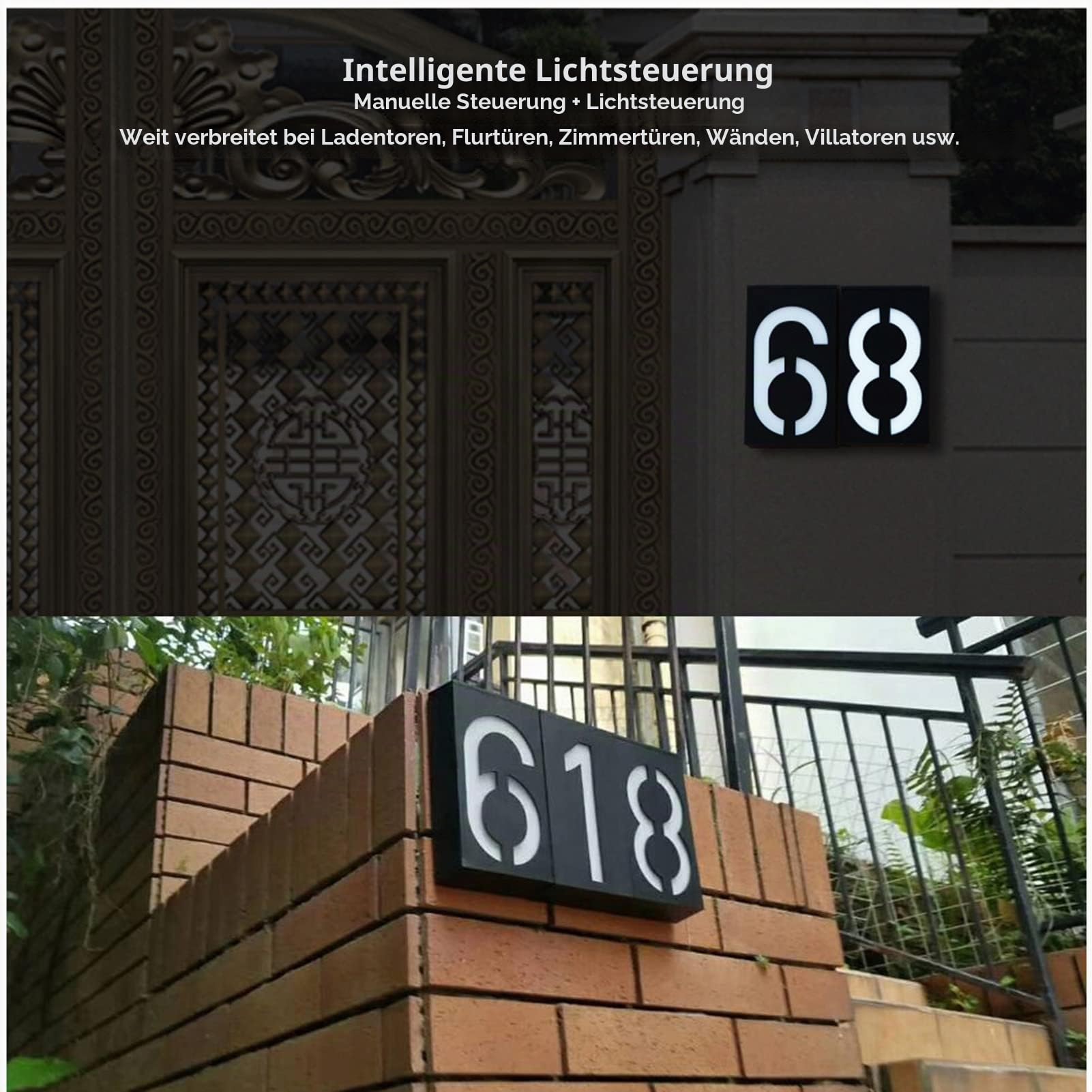 Outdoor Solar Hausnummer Beleuchtet Hausnummernschild LED Nummer Licht Großem Schriftdesign mit 6 LED Leuchten fur Haus Hotel Store (Nummer 8)