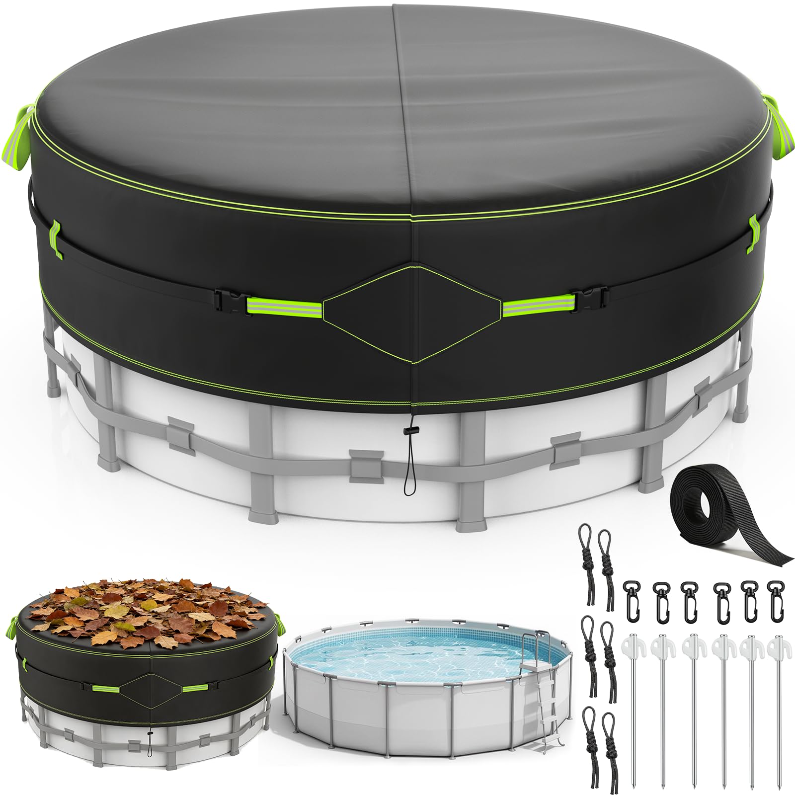 Poolabdeckung Runde Ø 365, Pool Abdeckplane Passgenau Für Ø320-360cm Pools, mit Kordelzug & Erdankern, Schwimmbadabdeckplane mit UV-Schutz,Wetterfeste,Staubdicht,Für Oberirdische Pools und Trampoline