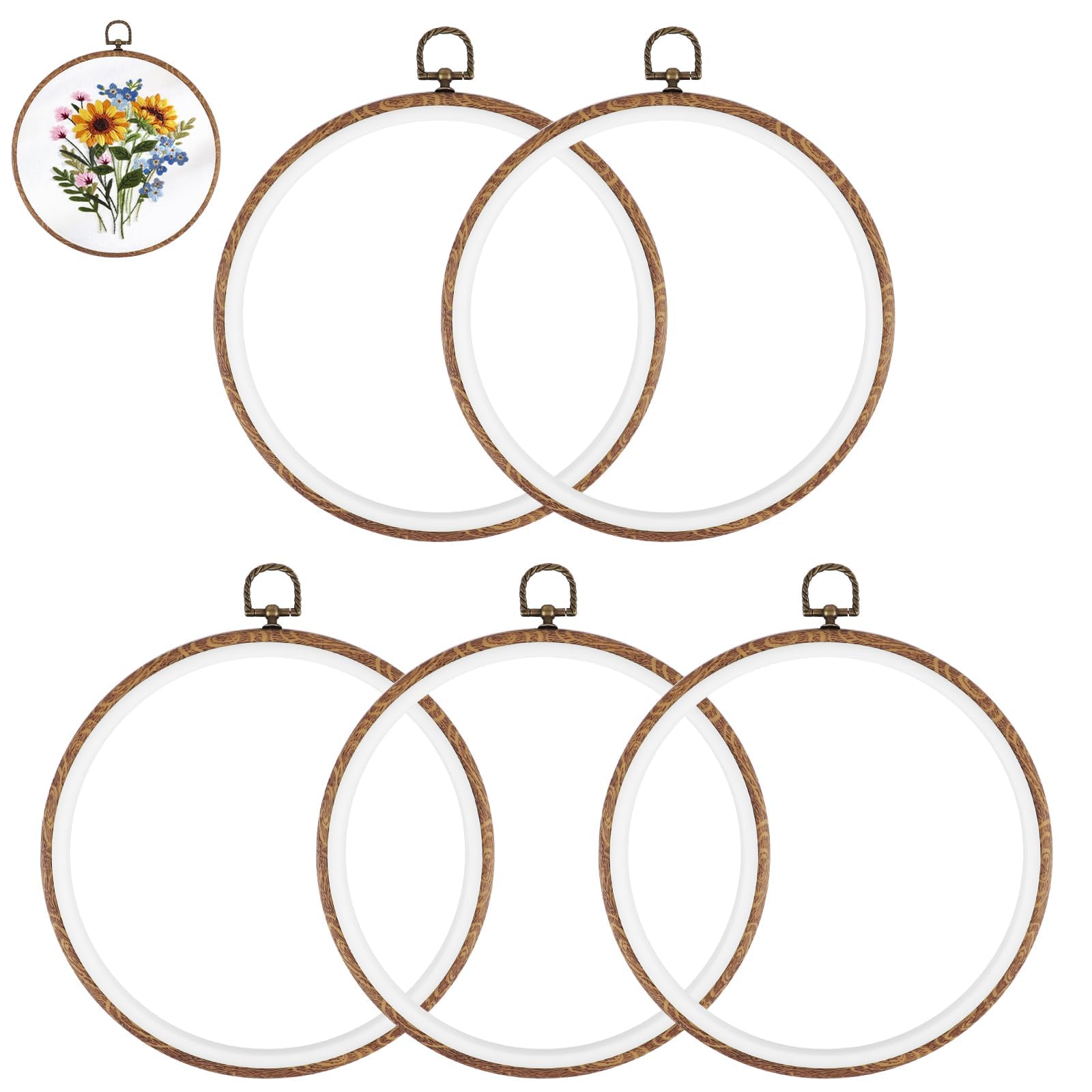 5 szt. 8 cali (20 cm) obręcze do haftowania, rama z imitacji drewna, pierścienie do haftu krzyżykowego, narzędzia do szycia, wiszące ozdoby, drewniana obręcz do haftowania
