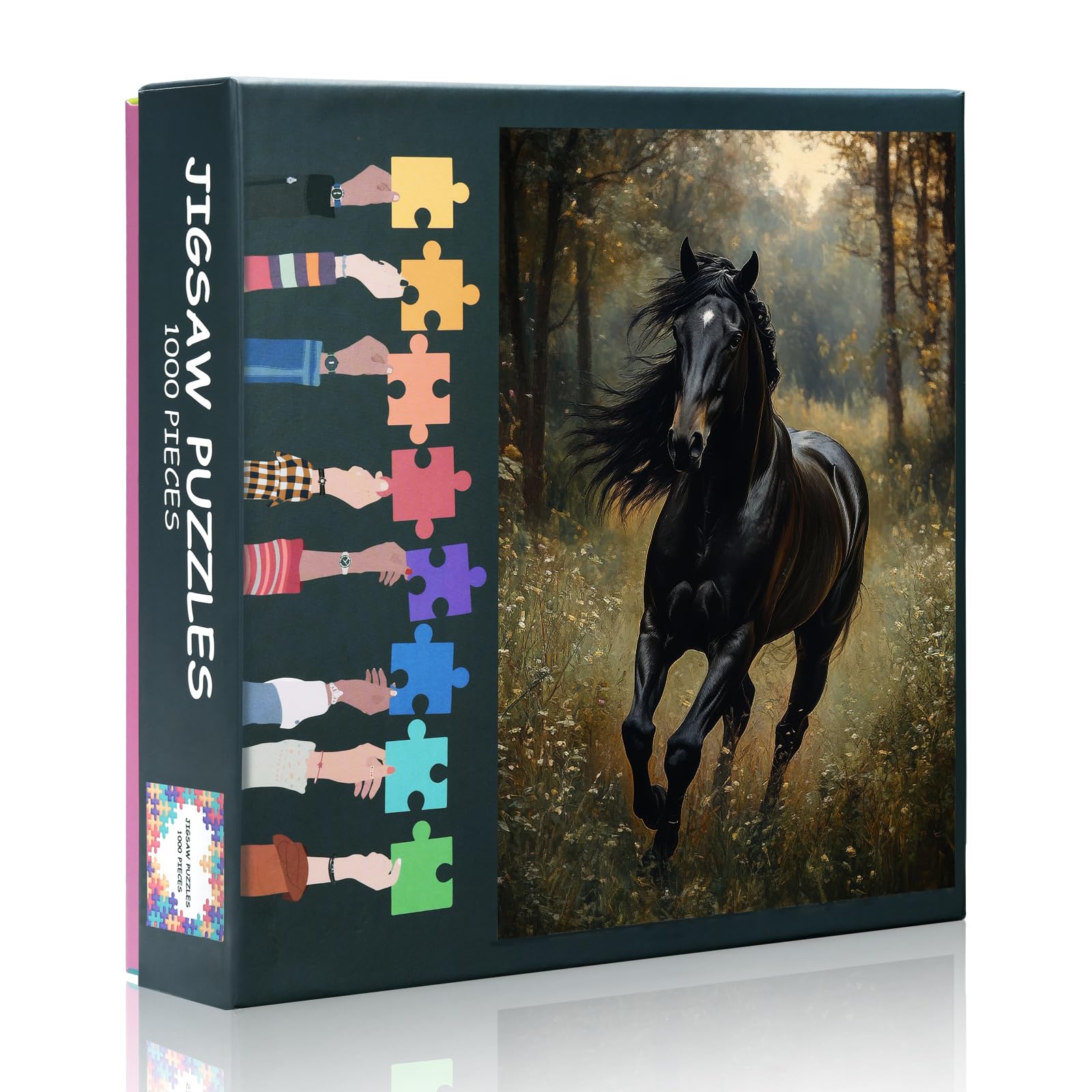 Black Horse Jigsaw Puzzles for Adults 1000 Piece - Challenging Puzzle Animals Art, 27.5x19.7 Inch Family Educational Game & Unique Living Room Decor Gift (Wildlife in Forest)