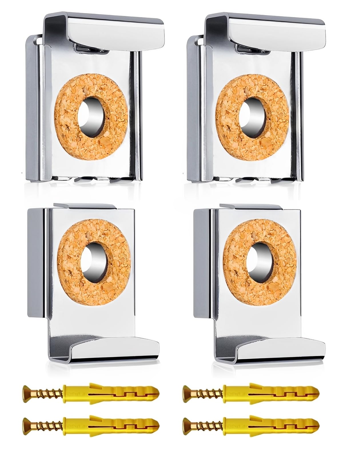 WJUAN Spiegelhalterung Wand 4 Stück – Höhenverstellbare Spiegelbefestigung mit Kork für 4-6mm schwere Spiegel bis 20kg – Spiegelklammern & Spiegelaufhängung Set für Bad & Zimmer