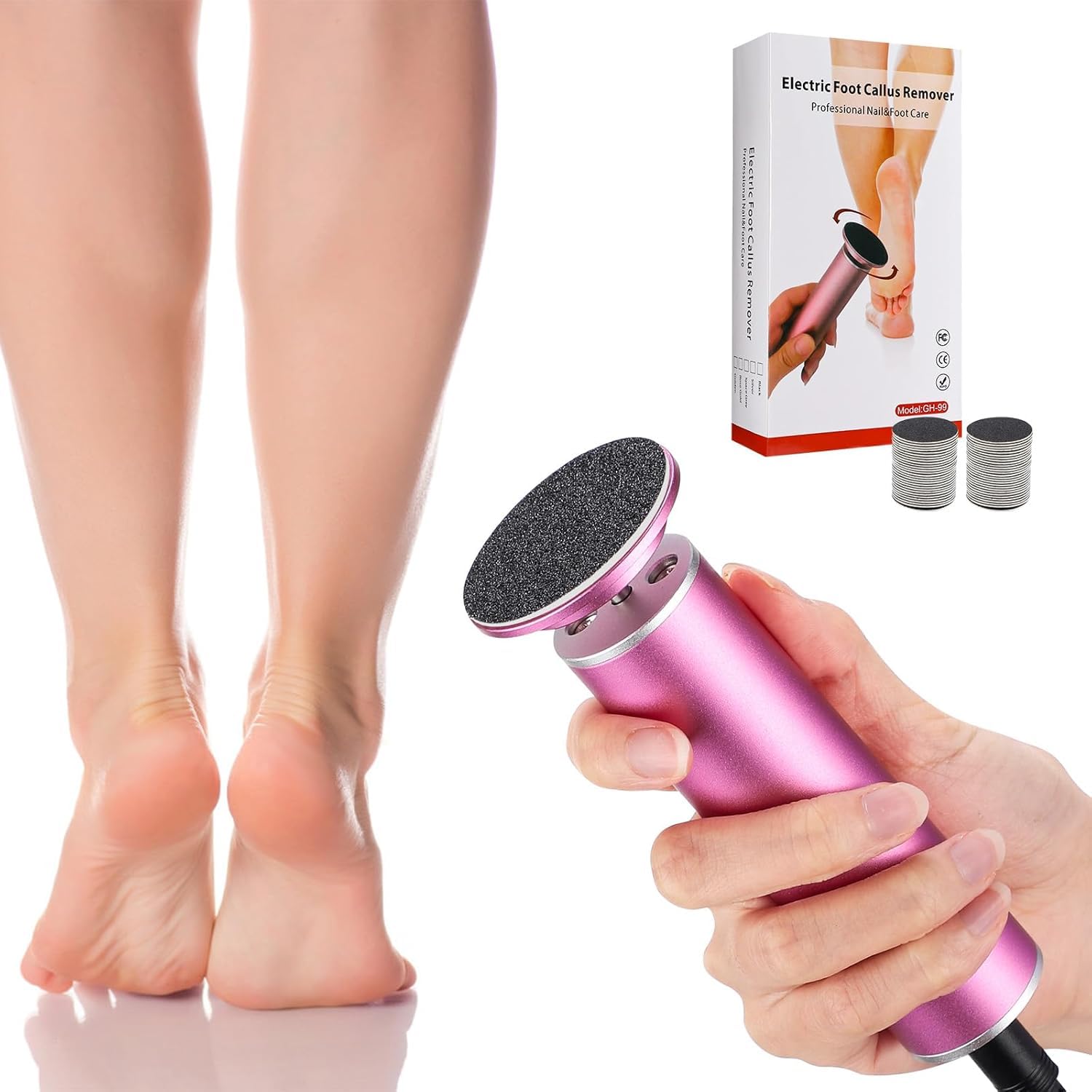 Foot Callus Remover (Speed Adjustable) with 60pcs Sandpaper Disk Grinding Heads Pedicure Tools Foot Sander for Feet Dead Skin Cracked Heels (Pink)-image-29