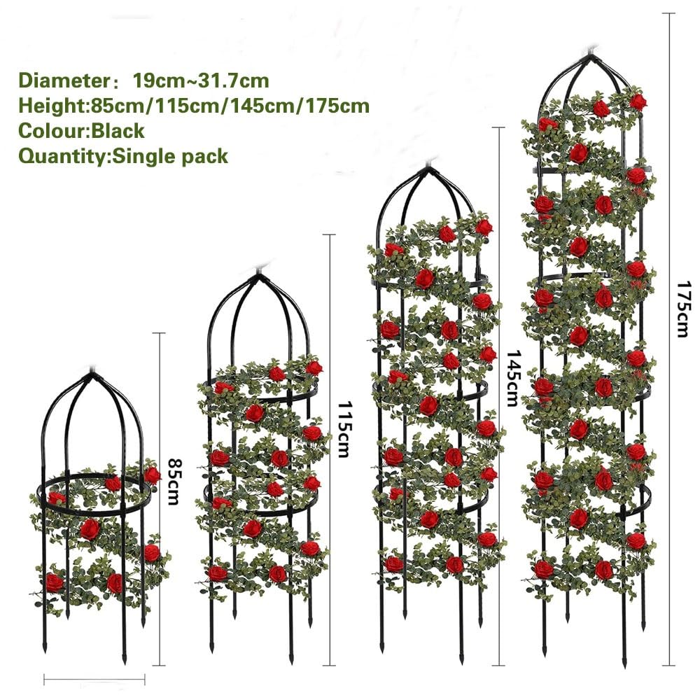 Tomatenkäfig | Großes Pflanzen Rankhilfe | Rankhilfe Obelisk Metal | Pflanzenstütze Obelisk Klettergerüst Spalier| Rankhilfe for Rosen, Kletterpflanzen| Pflanzen,Tomaten,Rosen, Schwarz(31.7x145cm/12.5