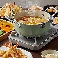 Vista 8 de ZOOFOX Olla con termómetro, olla japonesa con tapa y estante de drenaje de aceite, sartén antiadherente de tempura para cocina, papas fritas, pollo