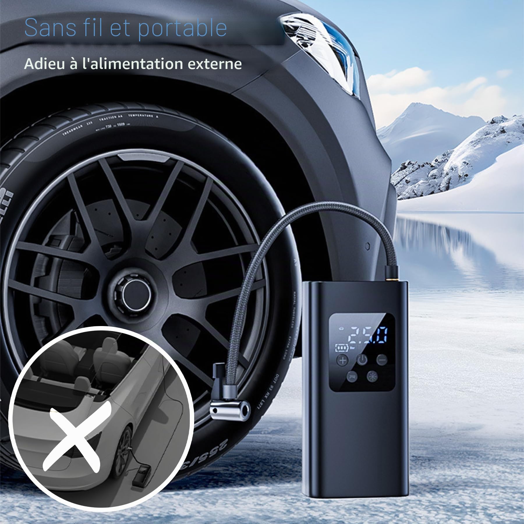 Aischens Compresseur à Air Portatif 150PSI(10,3Bar), Gonfleur de Pneus sans Fil Portable Compresseur pour Voiture, 6000mAh Mini Pompe à Air Electrique avec LED, pour Voitures, Motos, Vélos, Ballons