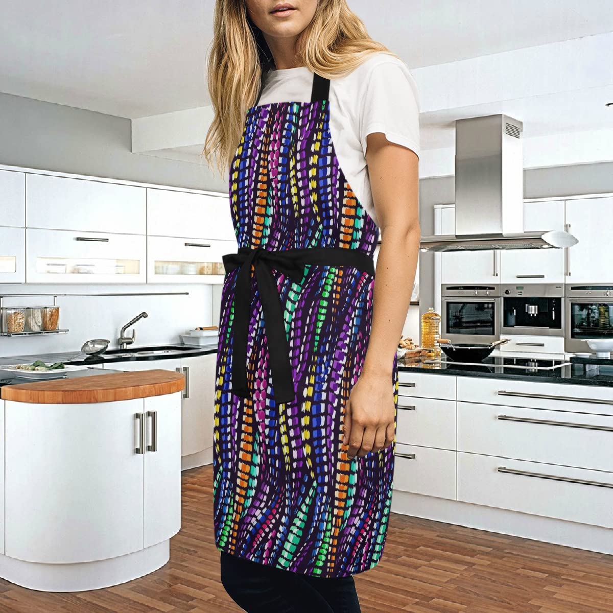 Amazon｜アートカラフルな肌かわいいエプロン 料理 女性 シェフ 