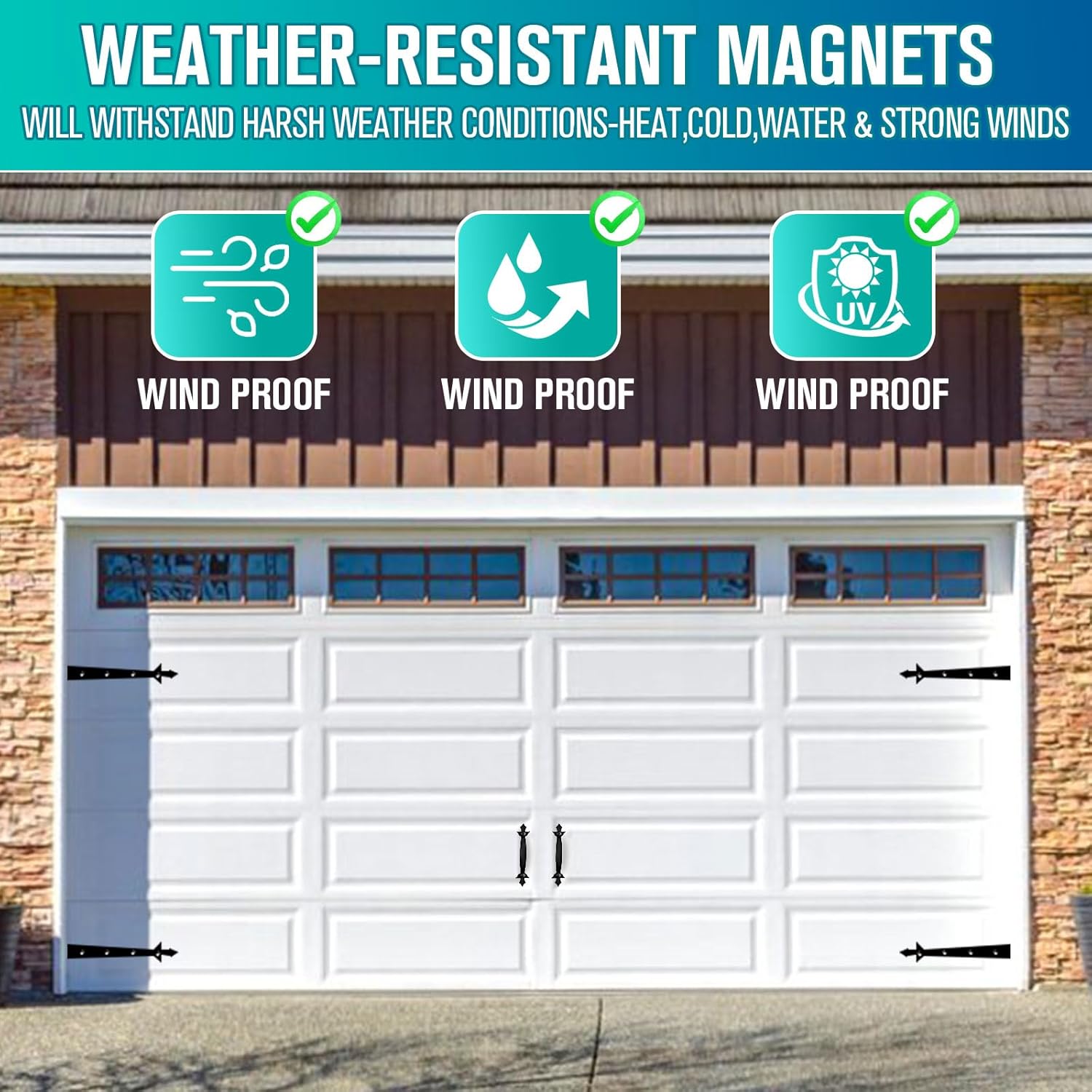Garage Door Magnetic Decorative Hardware, 4 Hinges+2 Handles Update Magnets Accents Curb Appeal Faux Garage Door Decor Hardware Kit-6PCS,Black (Premium Hinges)