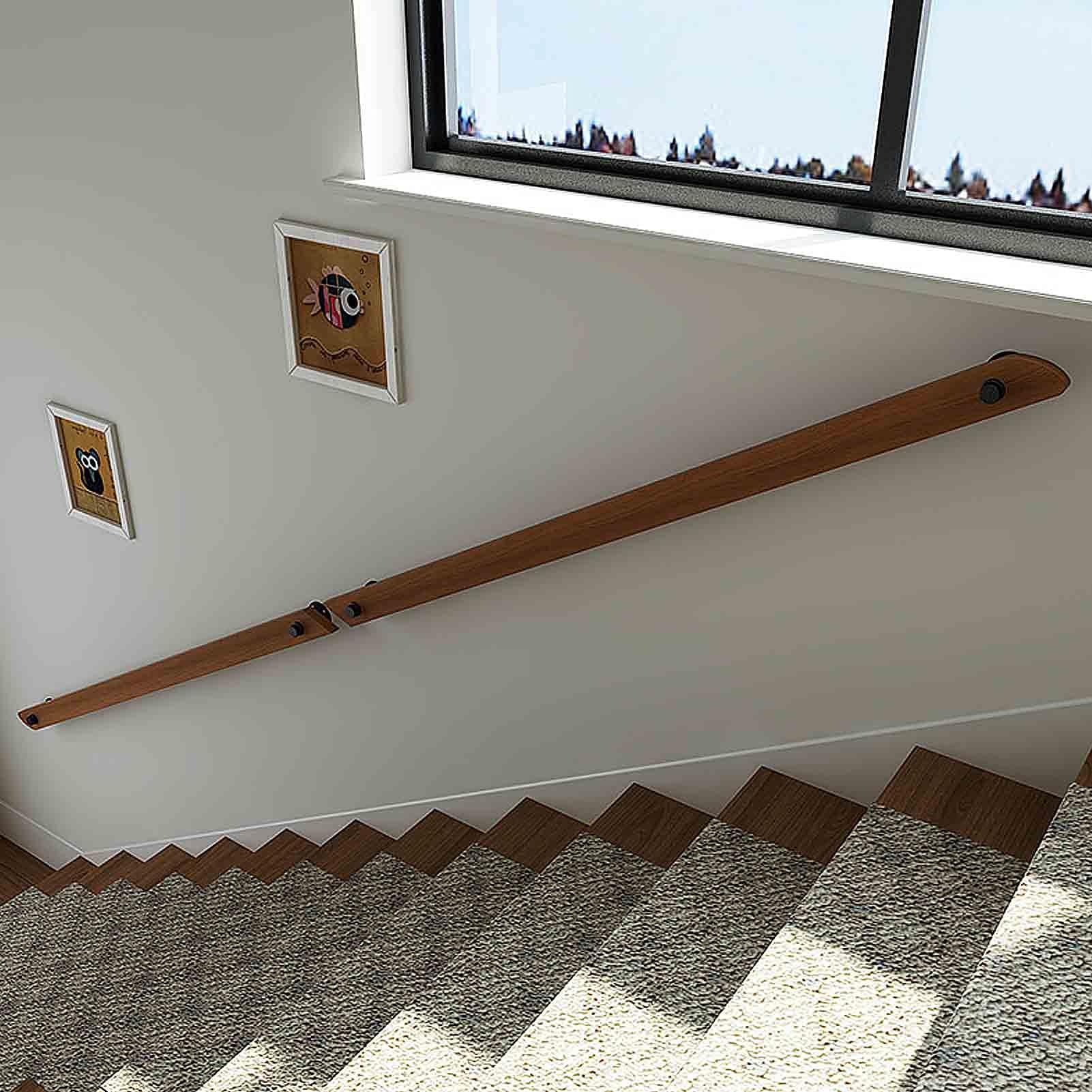 Rampe d'escalier en bois avec supports en métal pour intérieur et extérieur