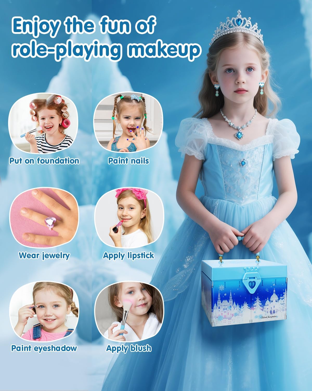 Kids Makeup Kit for Girl, Frozen Toys for Makeup Sets, Princess Toys Real Washable Cosmetic Set with Mirror, Play Make Up Birthday Gifts for 5 6 7 8 9 10 11 12 Years Old Kid