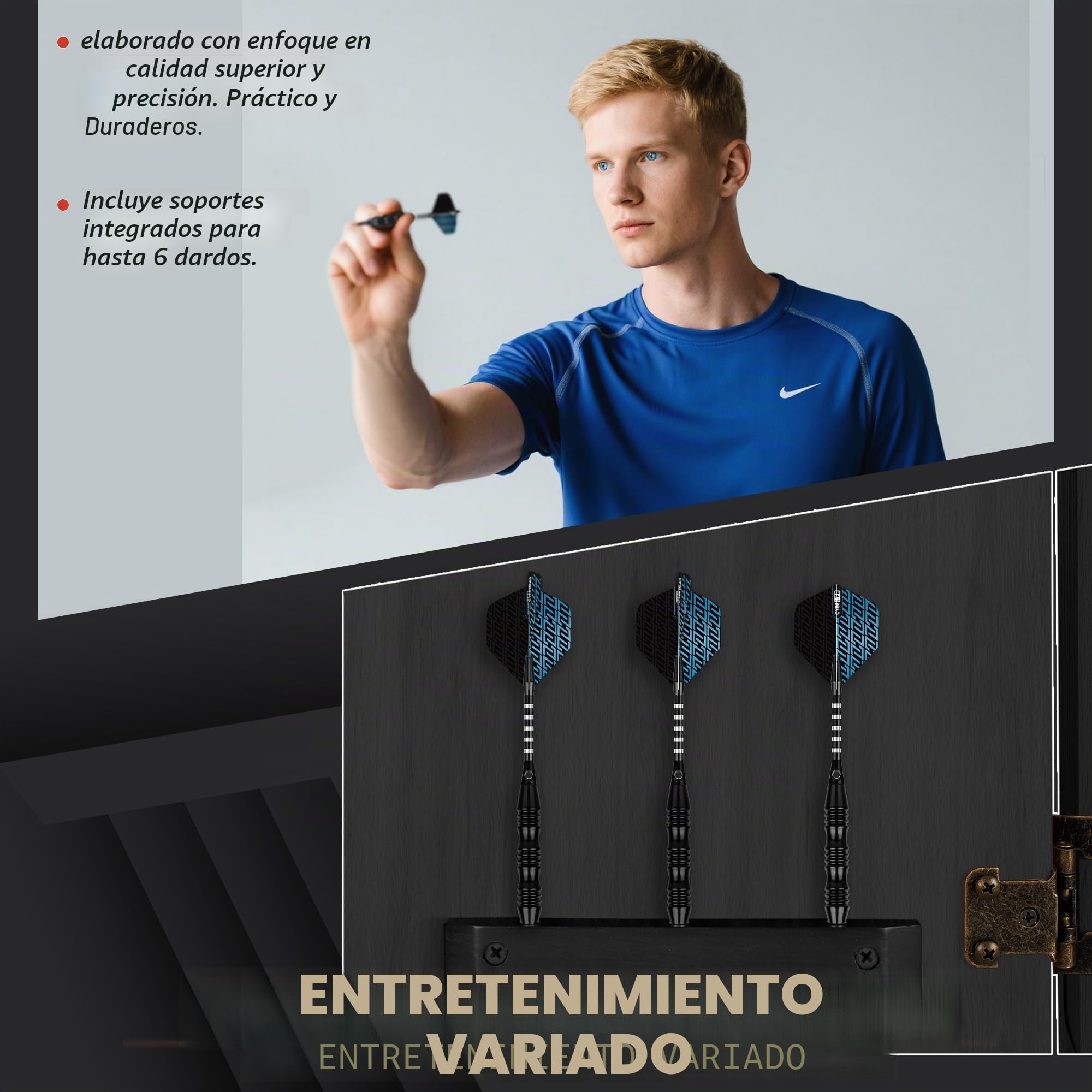 CyeeLife Diana electrónica de Dardos con gabinete de Madera, máquina de Dardos electrónica, Diana con 34 Juegos y 355 Variantes, Modo para 8 Jugadores, Pantalla LED