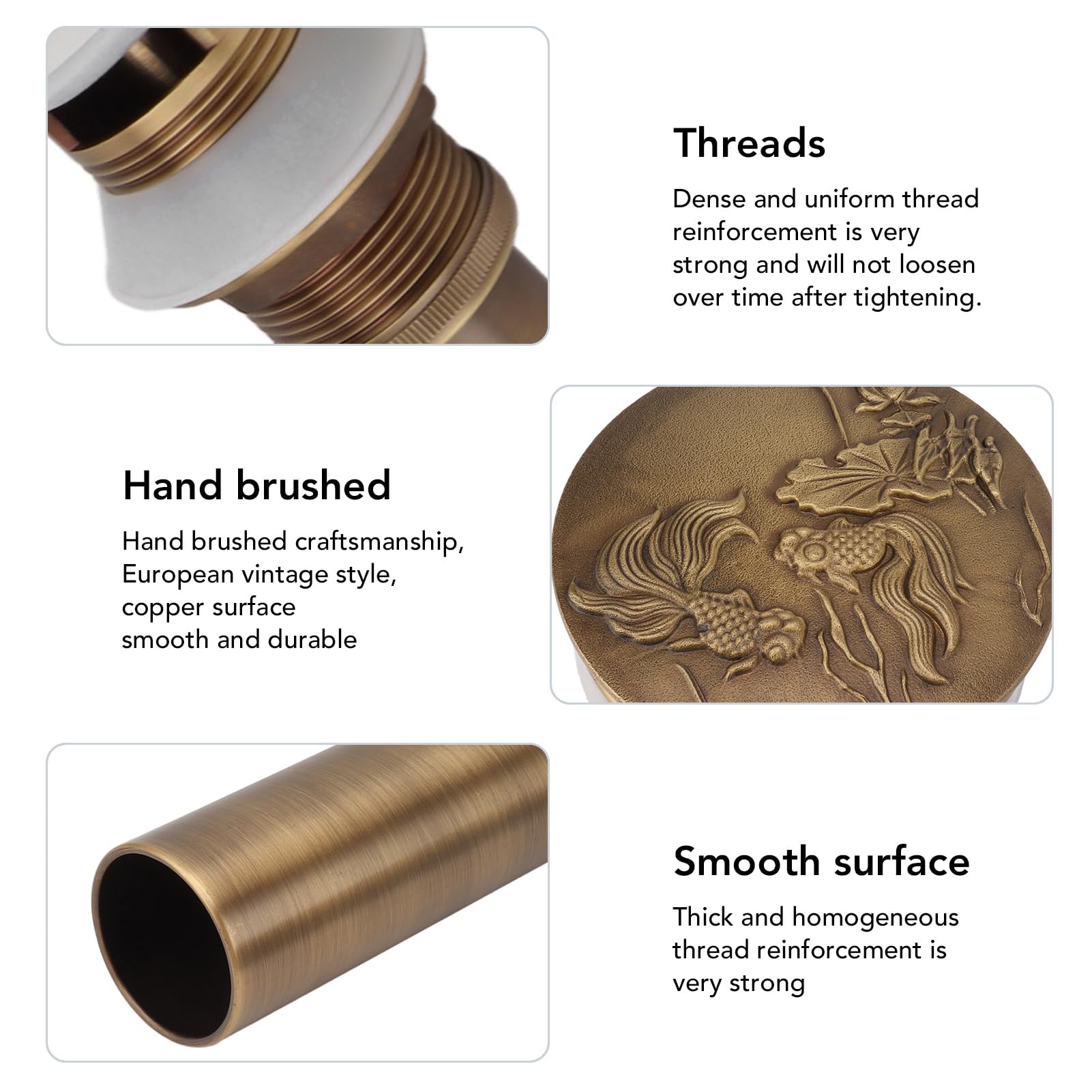Tous les cuivre pop-up Évier drain Premium antique conception de cuisine de cuisine de salle de bain drain d'évier de salle de bain non fuite de drainage rapide stable dura (Sans trou)
