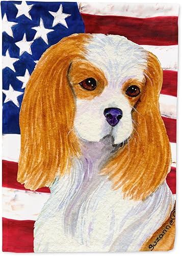 Miniatura 172 de Caroline's Treasures SS4017GF Bandera de Estados Unidos con Bulldog Inglés para jardín, bandera decorativa para patio exterior, patio, parterres,