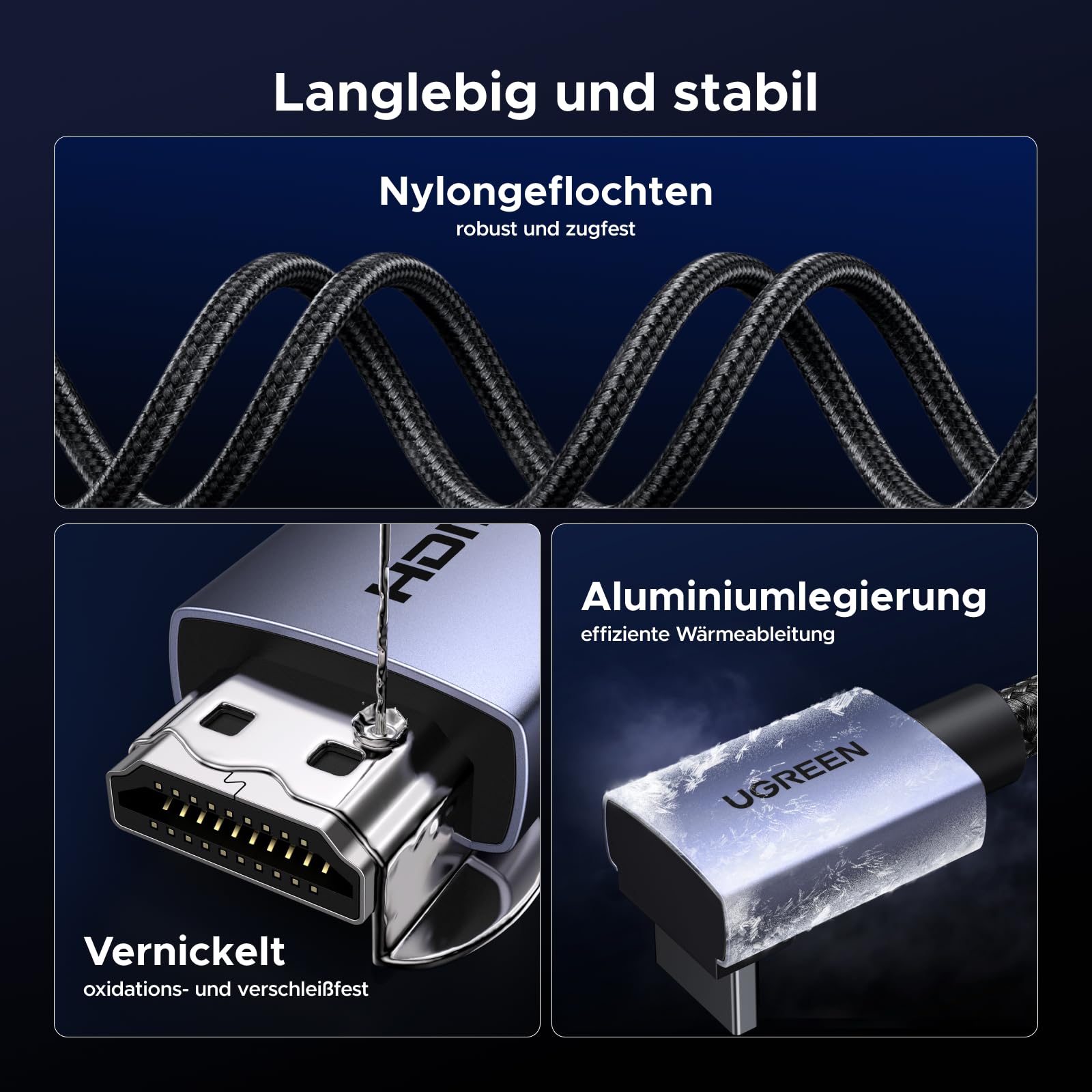 UGREEN HDMI 2.1 Kabel 8K@60Hz 4K 2K 1080P@240Hz 90 Grad Winkel 48Gbps High Speed Ultra HD Dolby Vision HDR VRR eARC HDCP 2.3 Kompatibel mit PC, Laptop, Monitor, PS5, Xbox (2M)