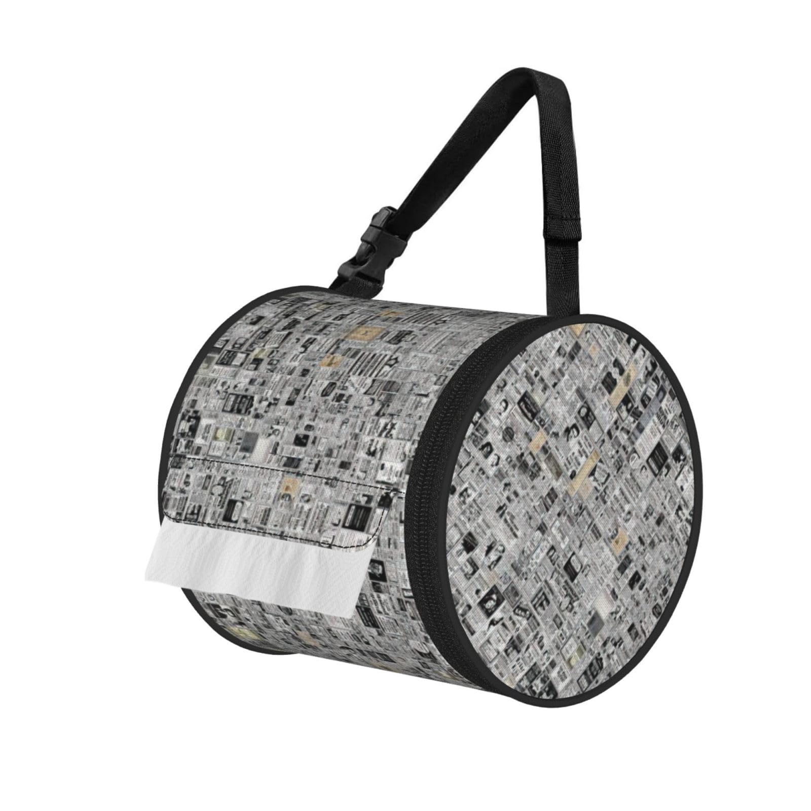 newspaper hd Printed Hanging Tissue Organizer, Smooth Zipper Oxford Cloth Roll Holder for RV Bathroom Desk